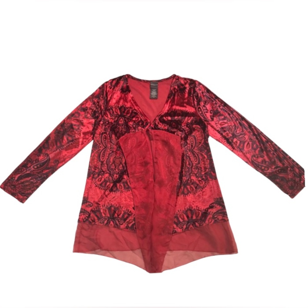 Covington Red & Black Open Cardigan Medium velvet like material